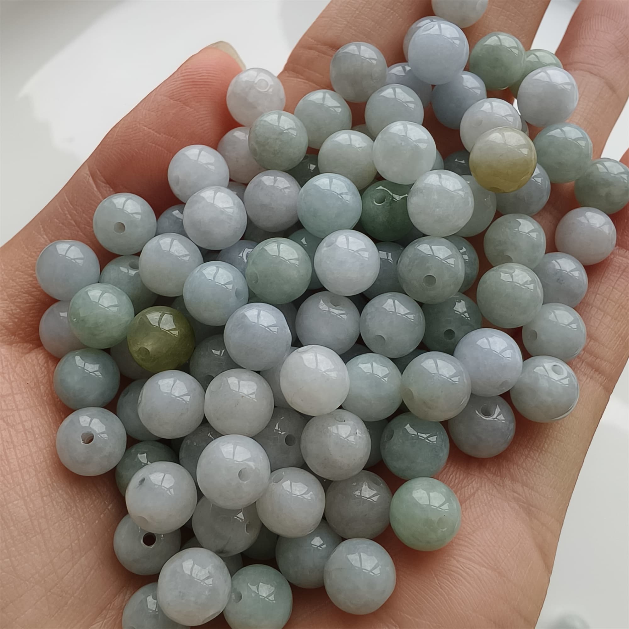 DDP 25pcs 7.5mm Natural Type A Green White Burmese Jadeite Round Beads