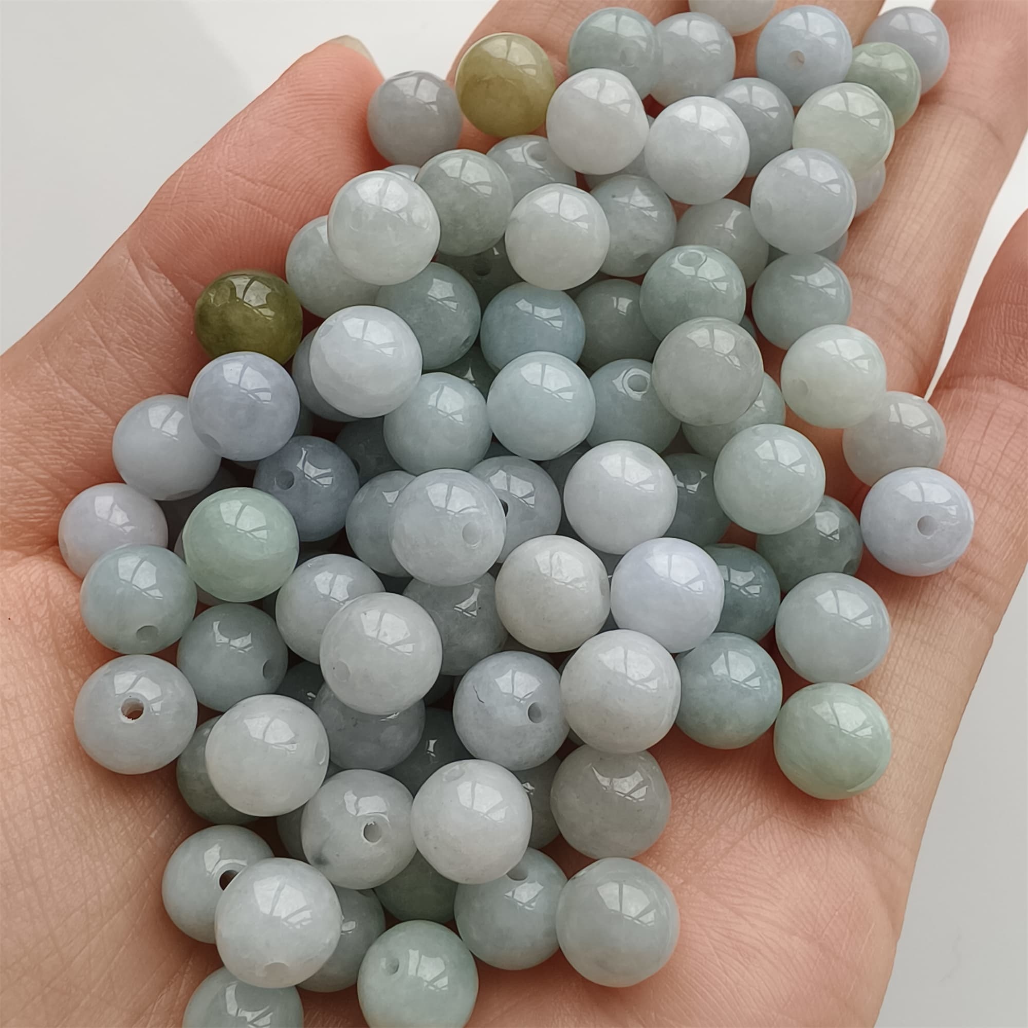DDP 25pcs 7.5mm Natural Type A Green White Burmese Jadeite Round Beads