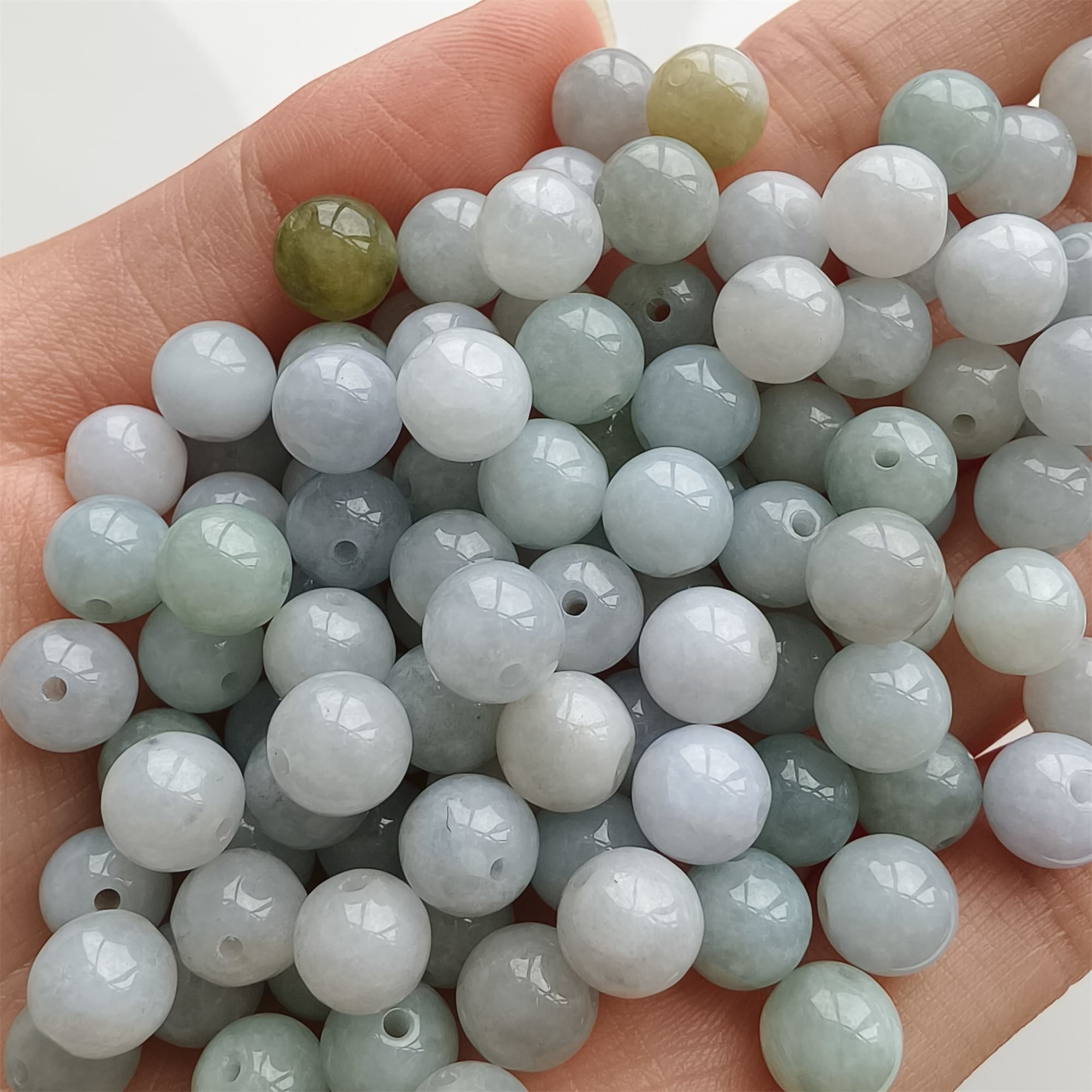 DDP 25pcs 7.5mm Natural Type A Green White Burmese Jadeite Round Beads
