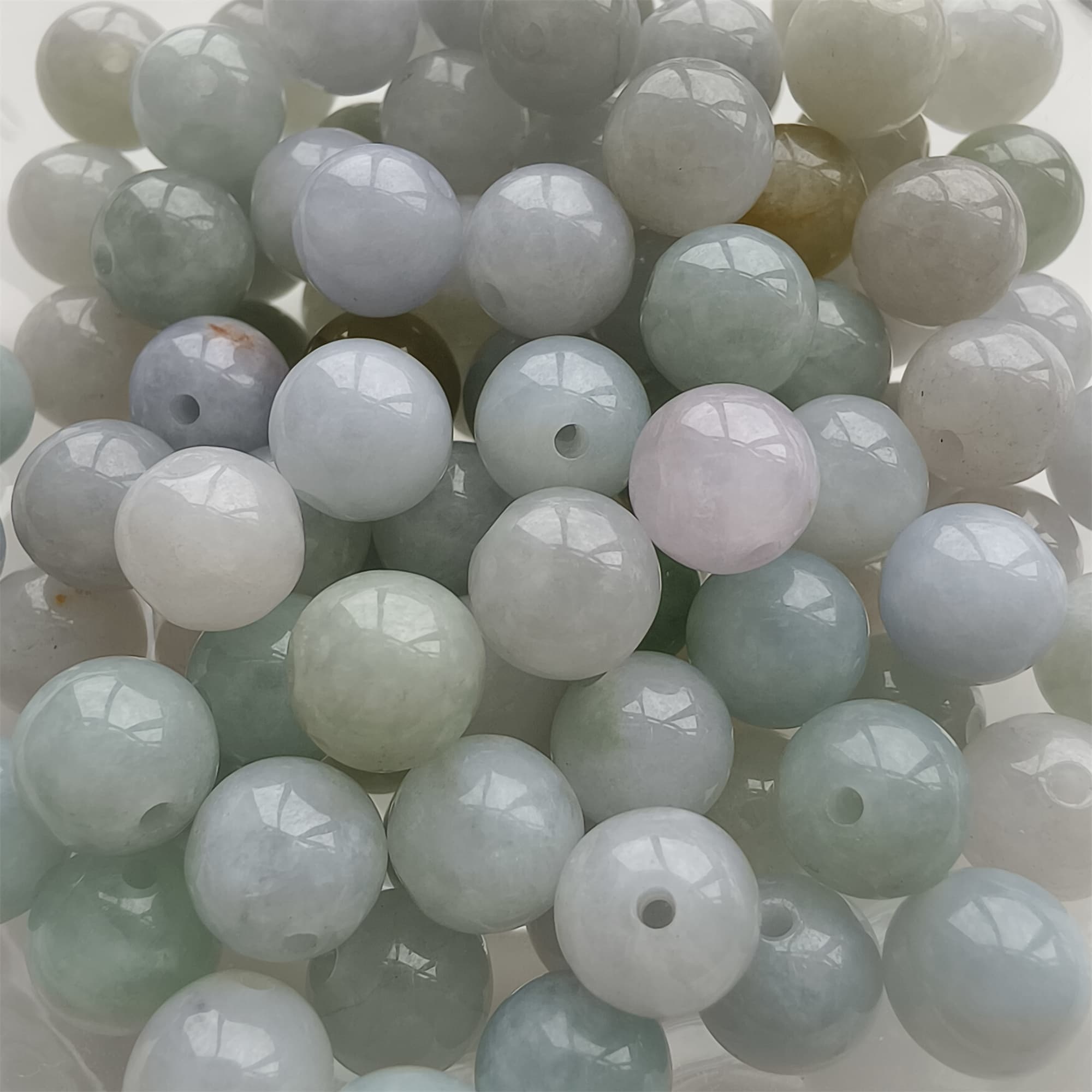 DDP 25pcs 7.5mm Natural Type A Green White Burmese Jadeite Round Beads