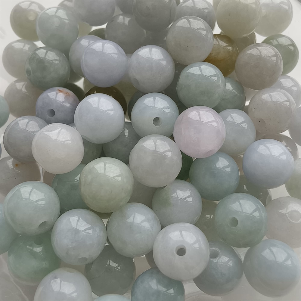 DDP 25pcs 7.5mm Natural Type A Green White Burmese Jadeite Round Beads
