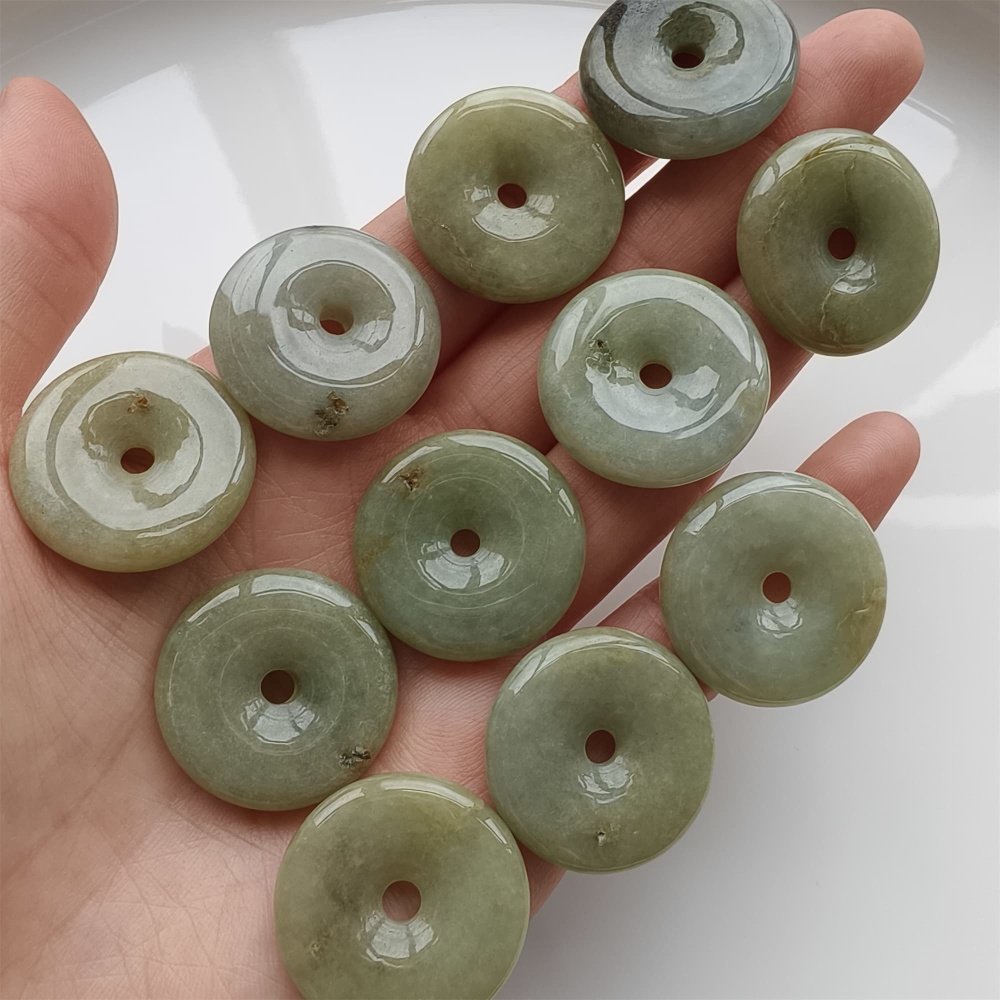 DDP 10pcs 22.5-25mm Natural Yellow Green Burmese Jadeite Safety Buckle Beads