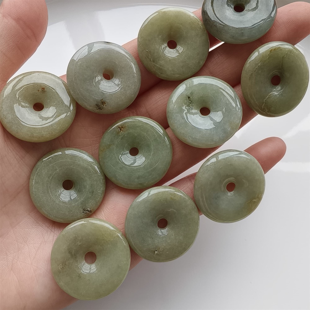 DDP 10pcs 22.5-25mm Natural Yellow Green Burmese Jadeite Safety Buckle Beads