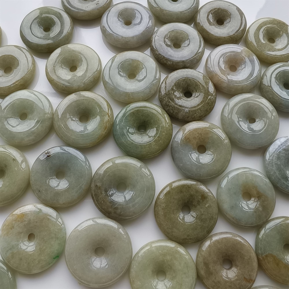 DDP 10pcs 22.5-25mm Natural Yellow Green Burmese Jadeite Safety Buckle Beads