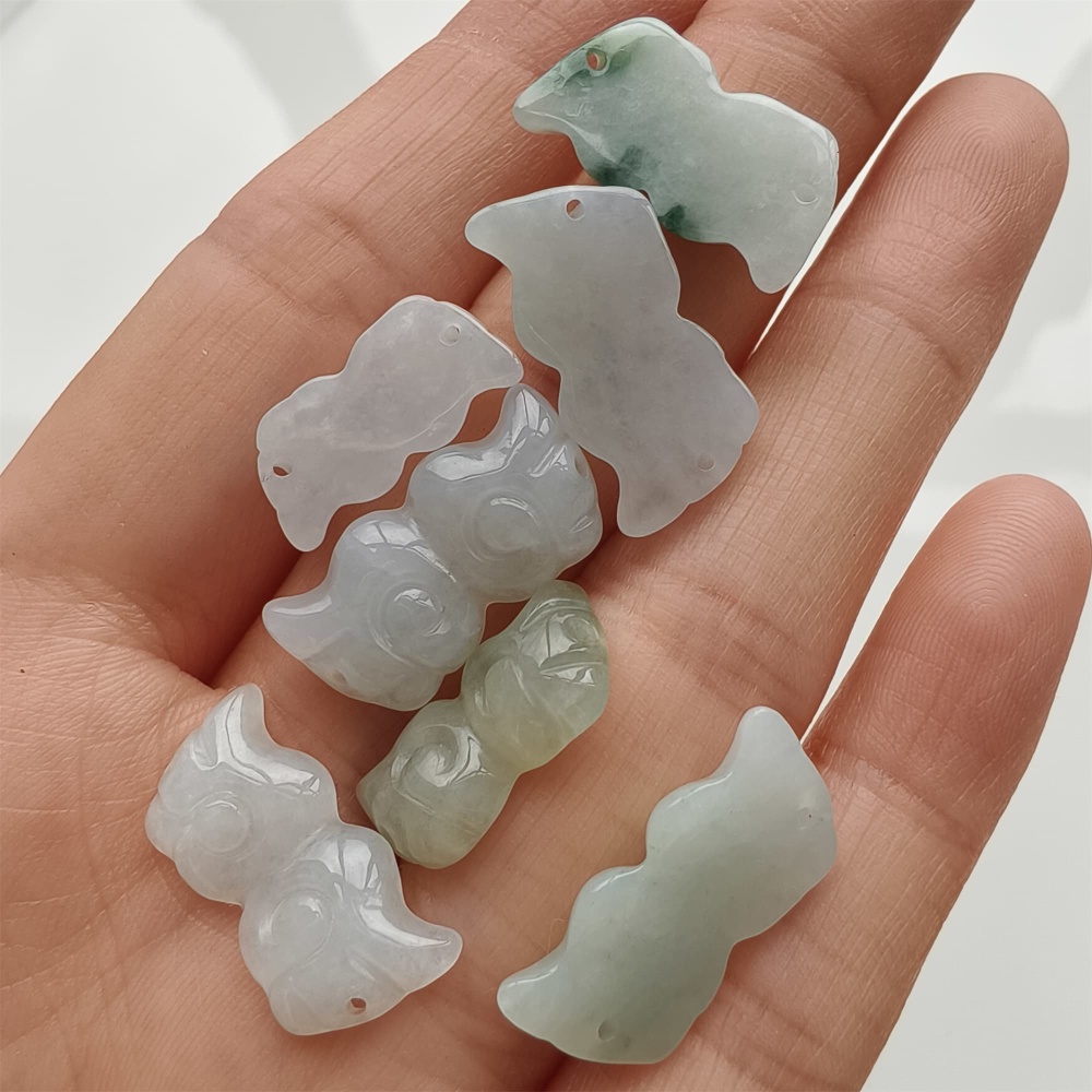 DDP 5pcs 16-19.5mm Natural Certificated Type A Icy Green White Burmese Jadeite Wing Beads