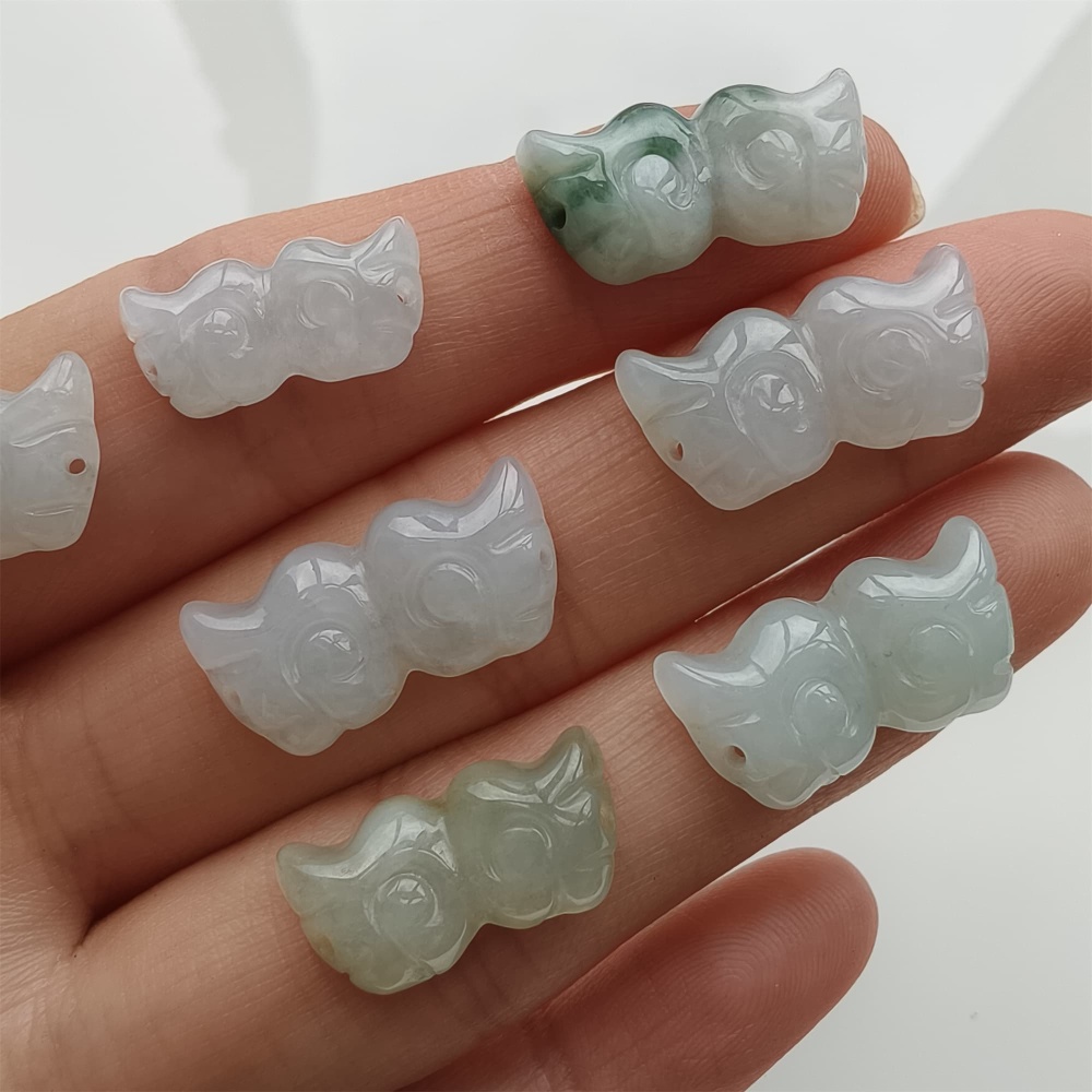 DDP 5pcs 16-19.5mm Natural Certificated Type A Icy Green White Burmese Jadeite Wing Beads