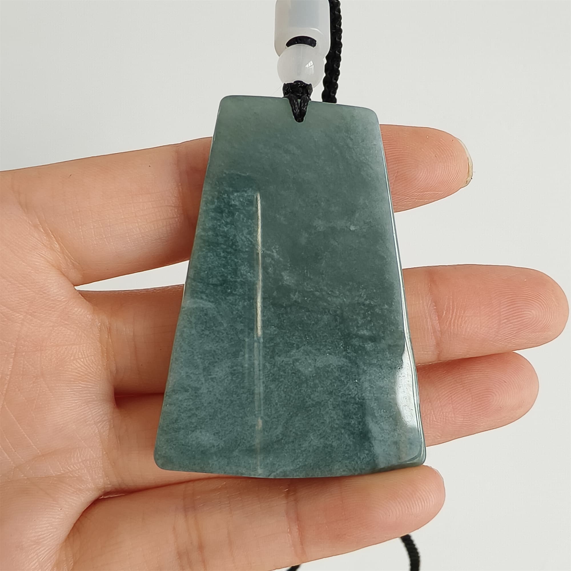 DDP 52mm Natural Certificated Type A Blue Guatemalan Jadeite Trapezoid Pendant With Landscape Carved