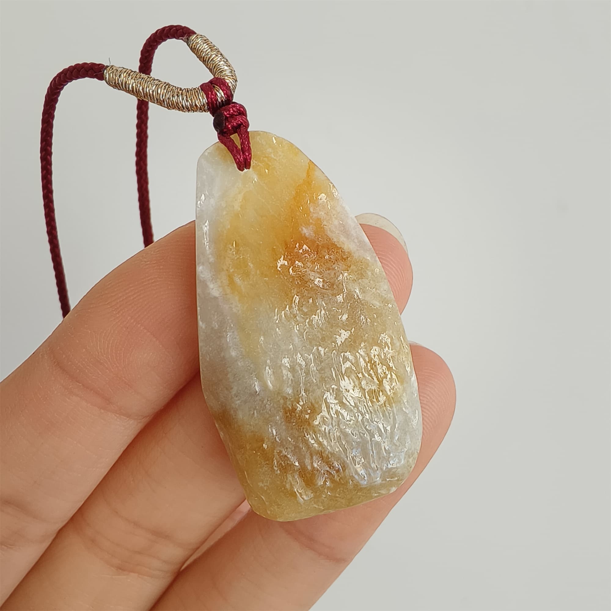 DDP 37.5mm Natural Yellow White Burmese Jadeite Irregular Pendant