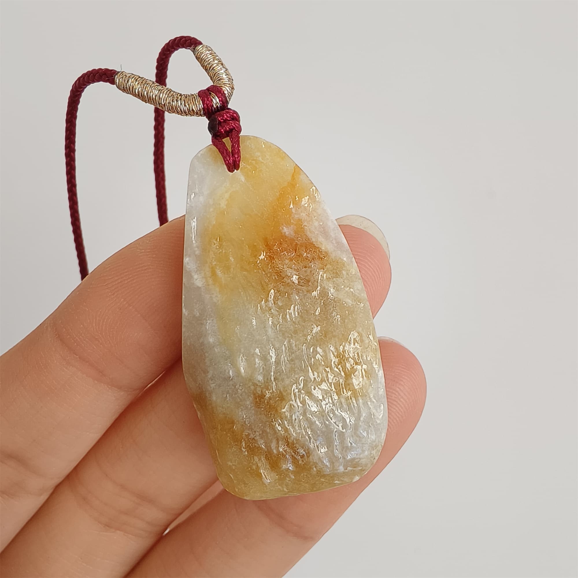 DDP 37.5mm Natural Yellow White Burmese Jadeite Irregular Pendant