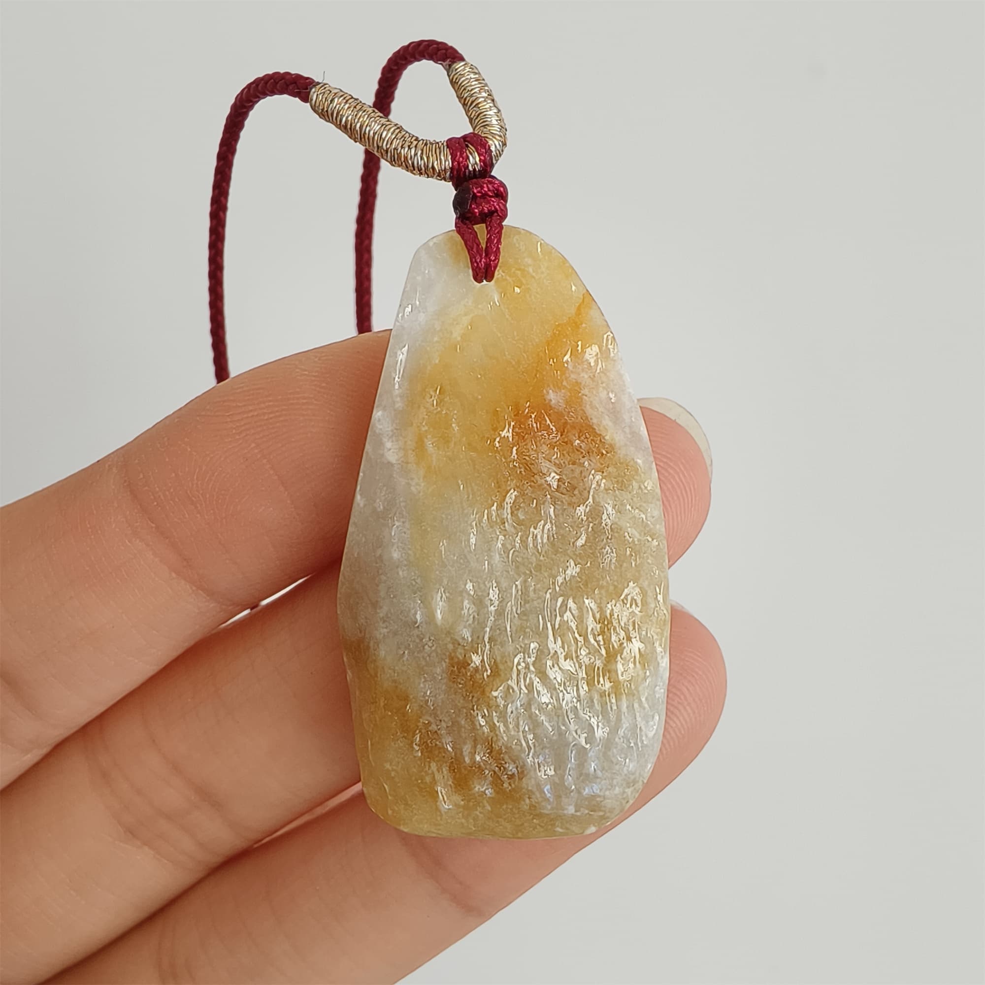 DDP 37.5mm Natural Yellow White Burmese Jadeite Irregular Pendant
