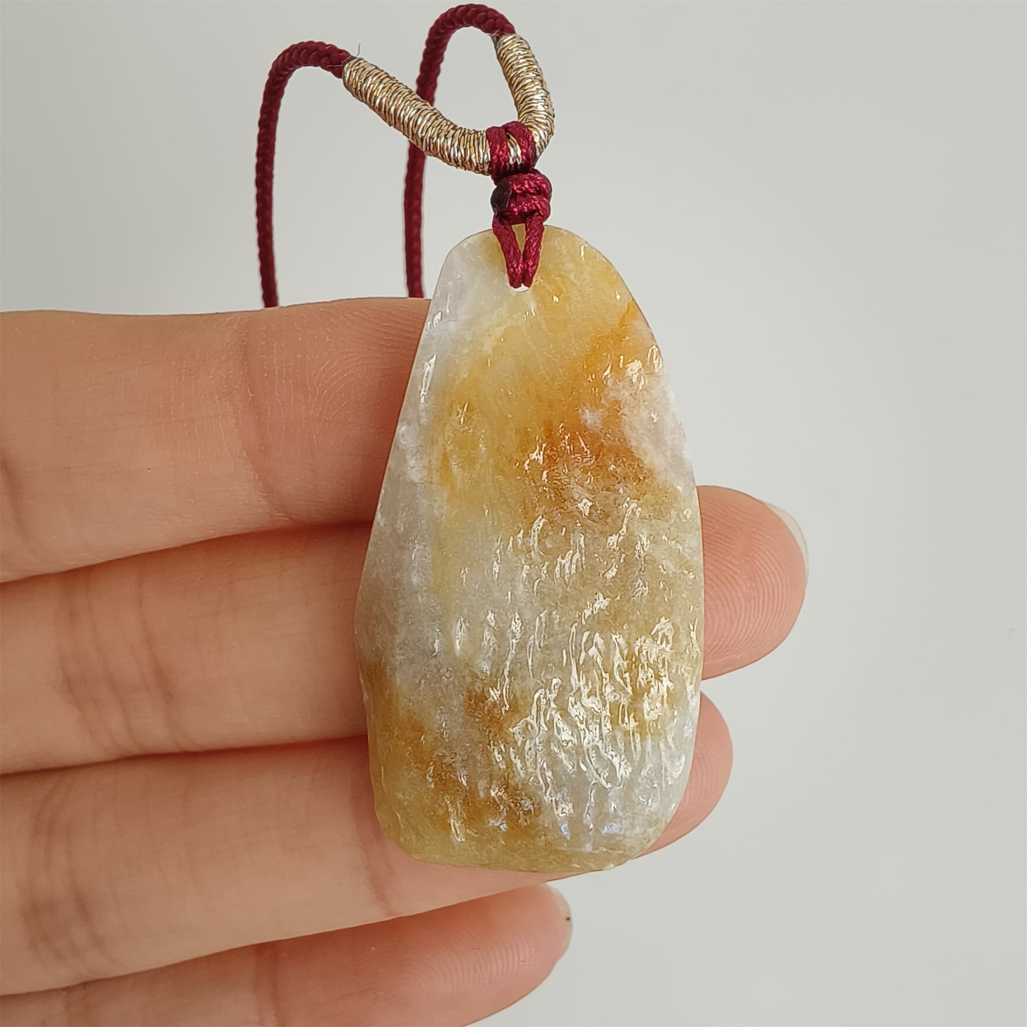 DDP 37.5mm Natural Yellow White Burmese Jadeite Irregular Pendant