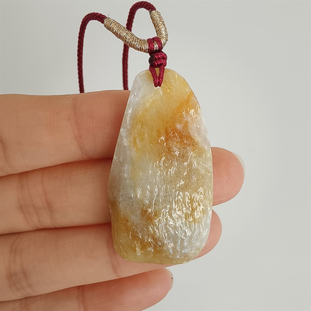 DDP 37.5mm Natural Yellow White Burmese Jadeite Irregular Pendant