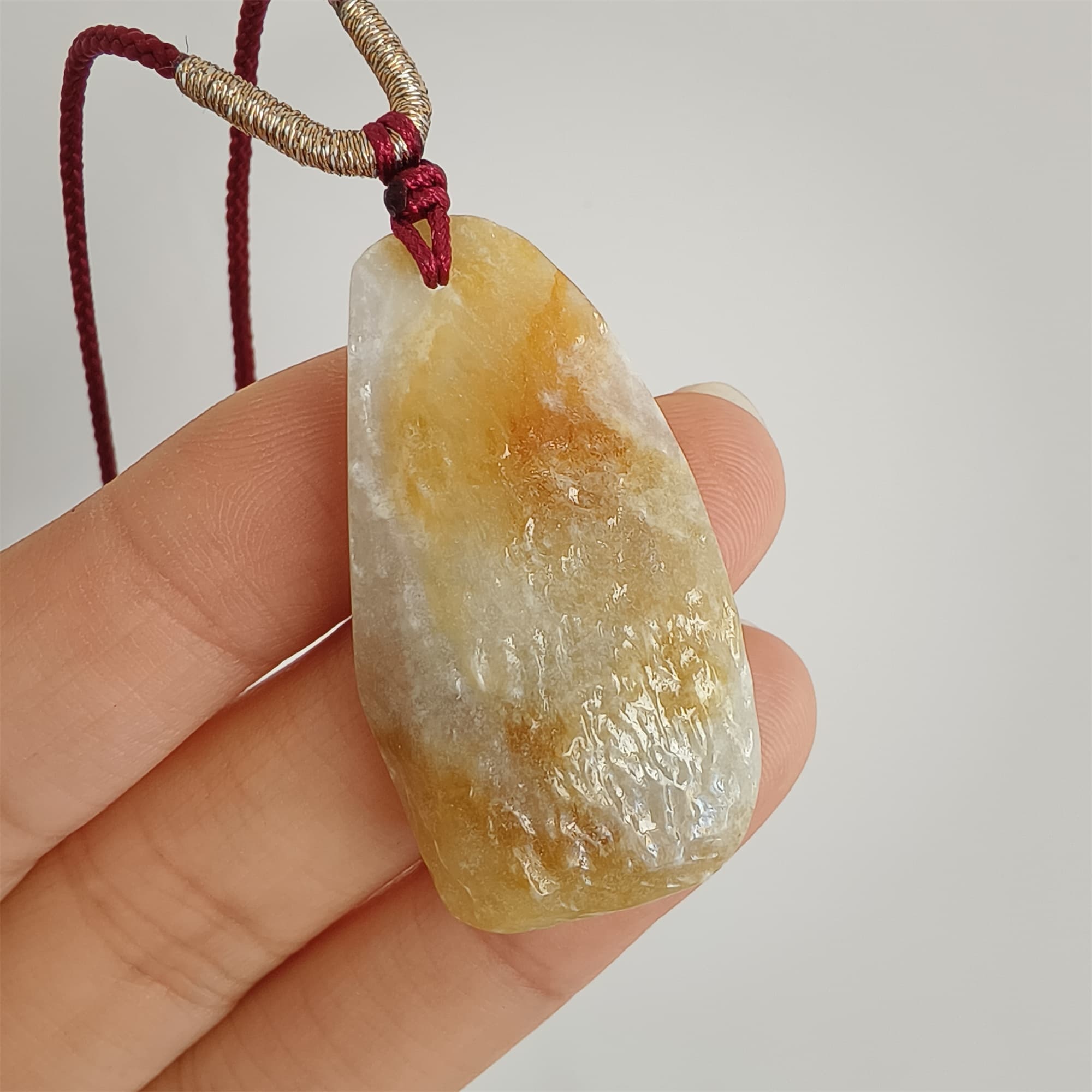 DDP 37.5mm Natural Yellow White Burmese Jadeite Irregular Pendant