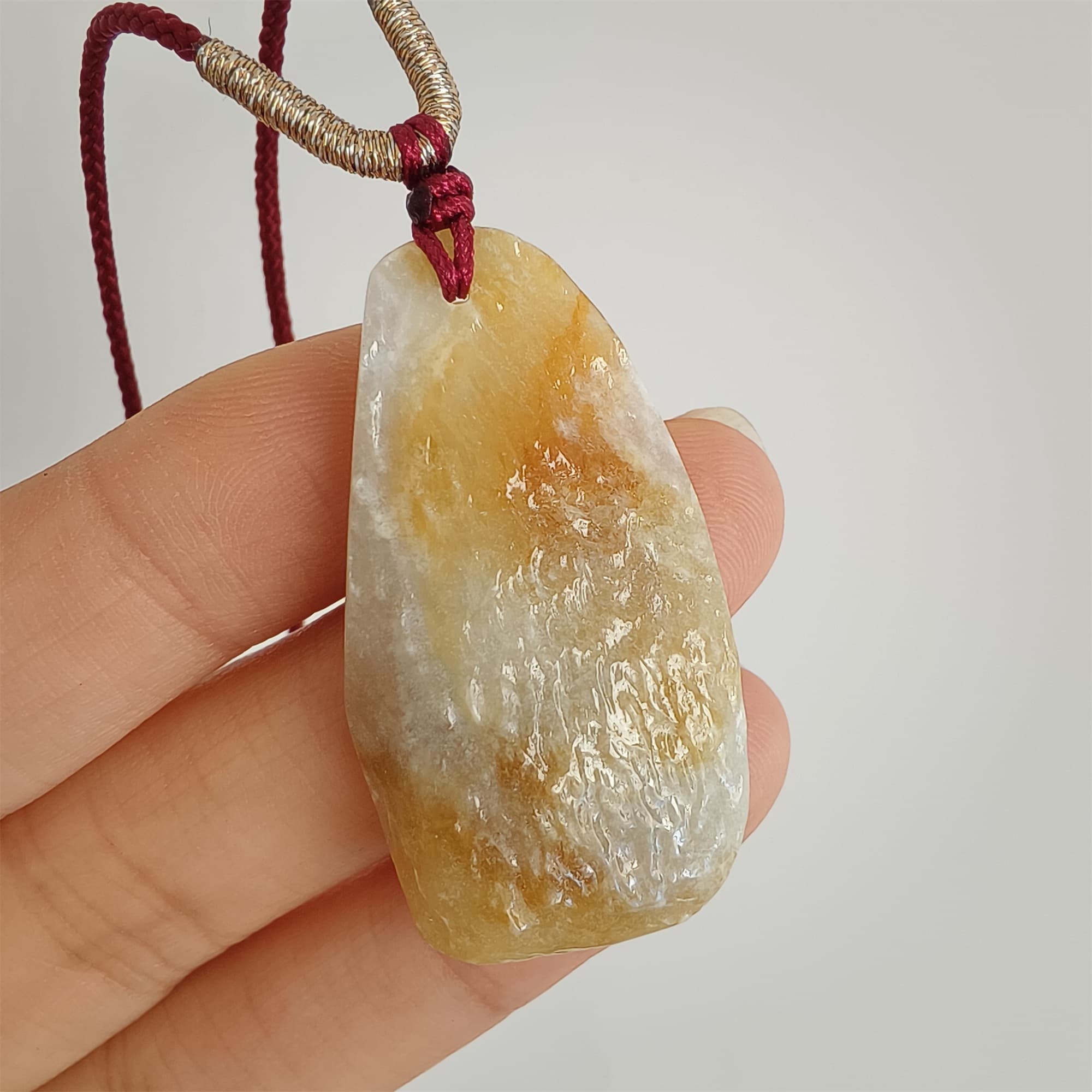 DDP 37.5mm Natural Yellow White Burmese Jadeite Irregular Pendant