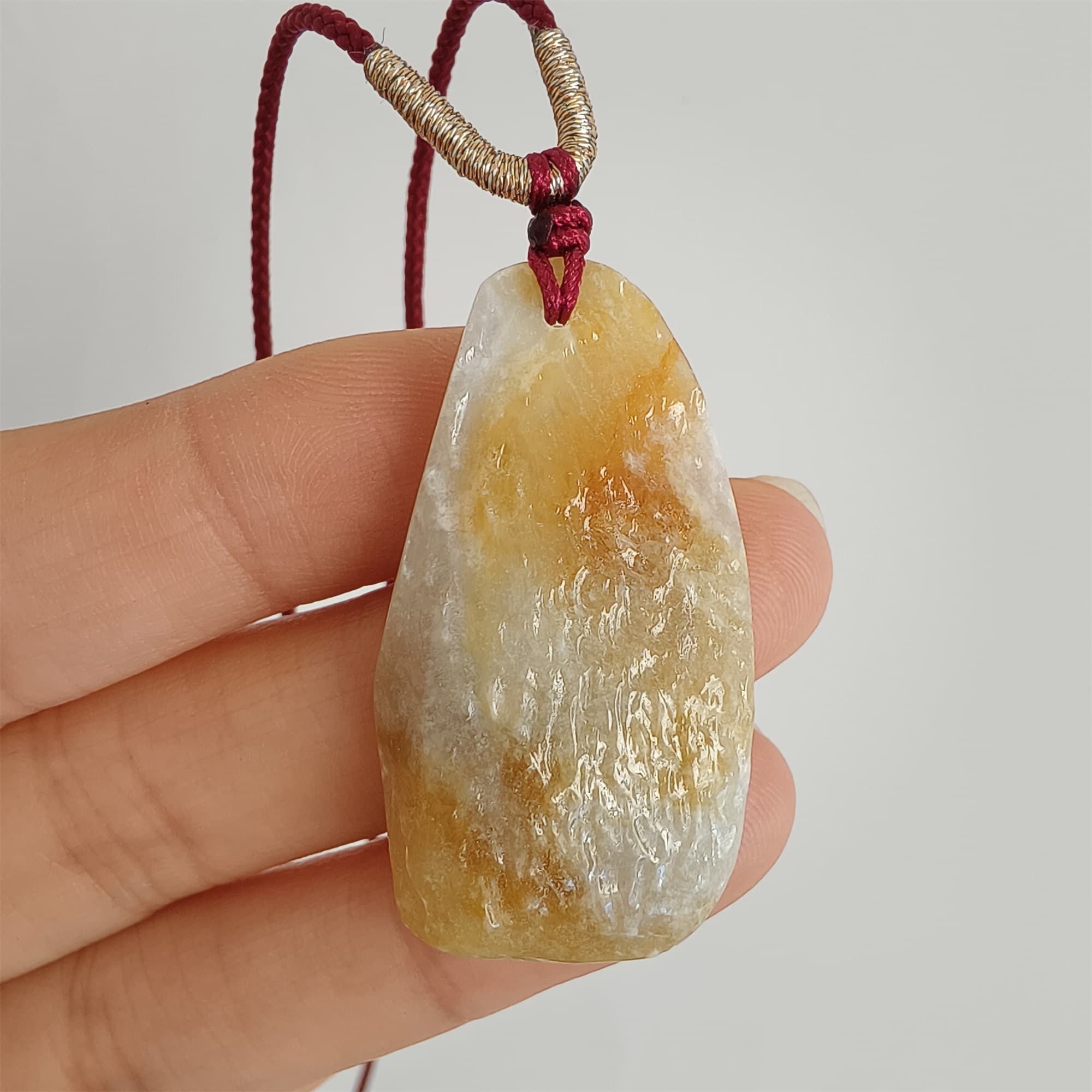 DDP 37.5mm Natural Yellow White Burmese Jadeite Irregular Pendant