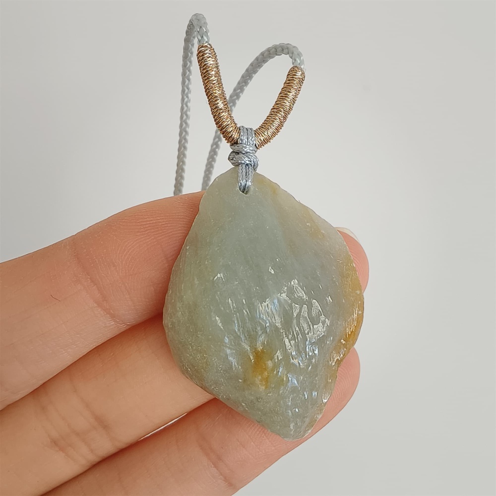 DDP 33mm Natural Yellow Green Burmese Jadeite Irregular Pendant
