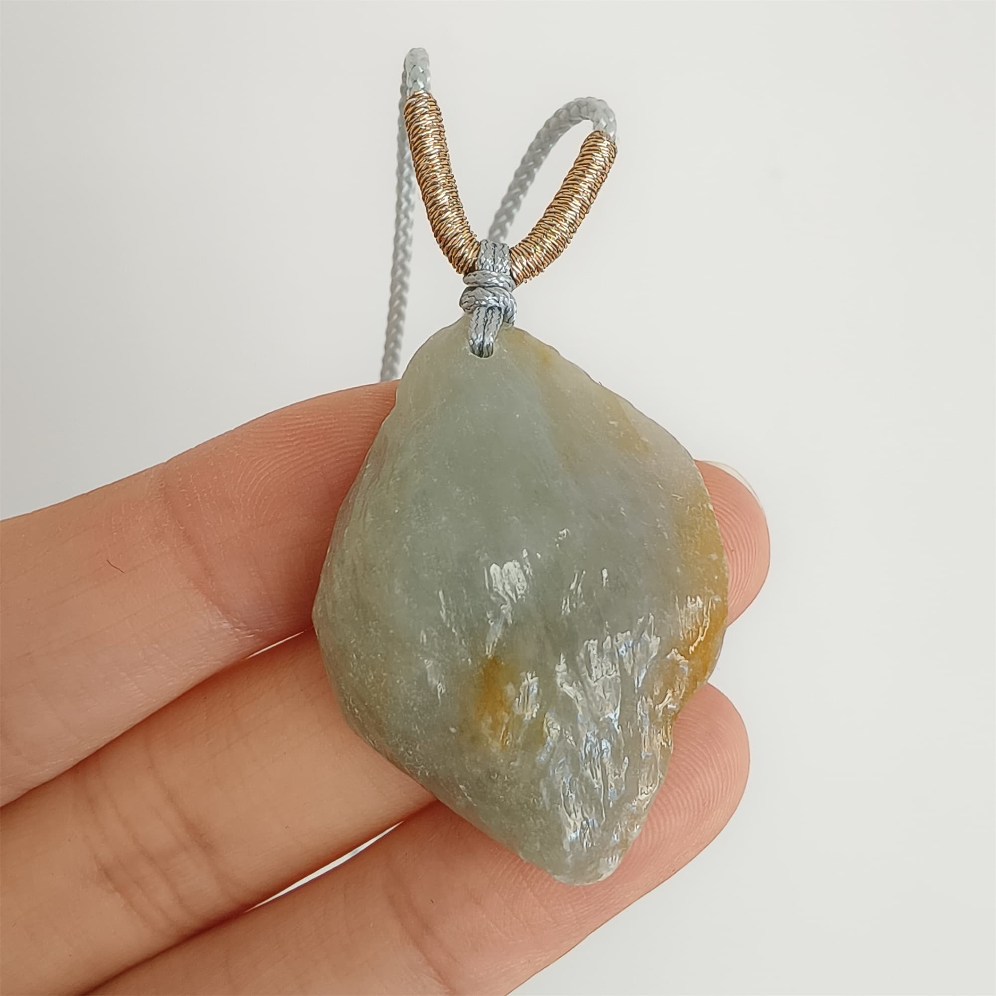 DDP 33mm Natural Yellow Green Burmese Jadeite Irregular Pendant