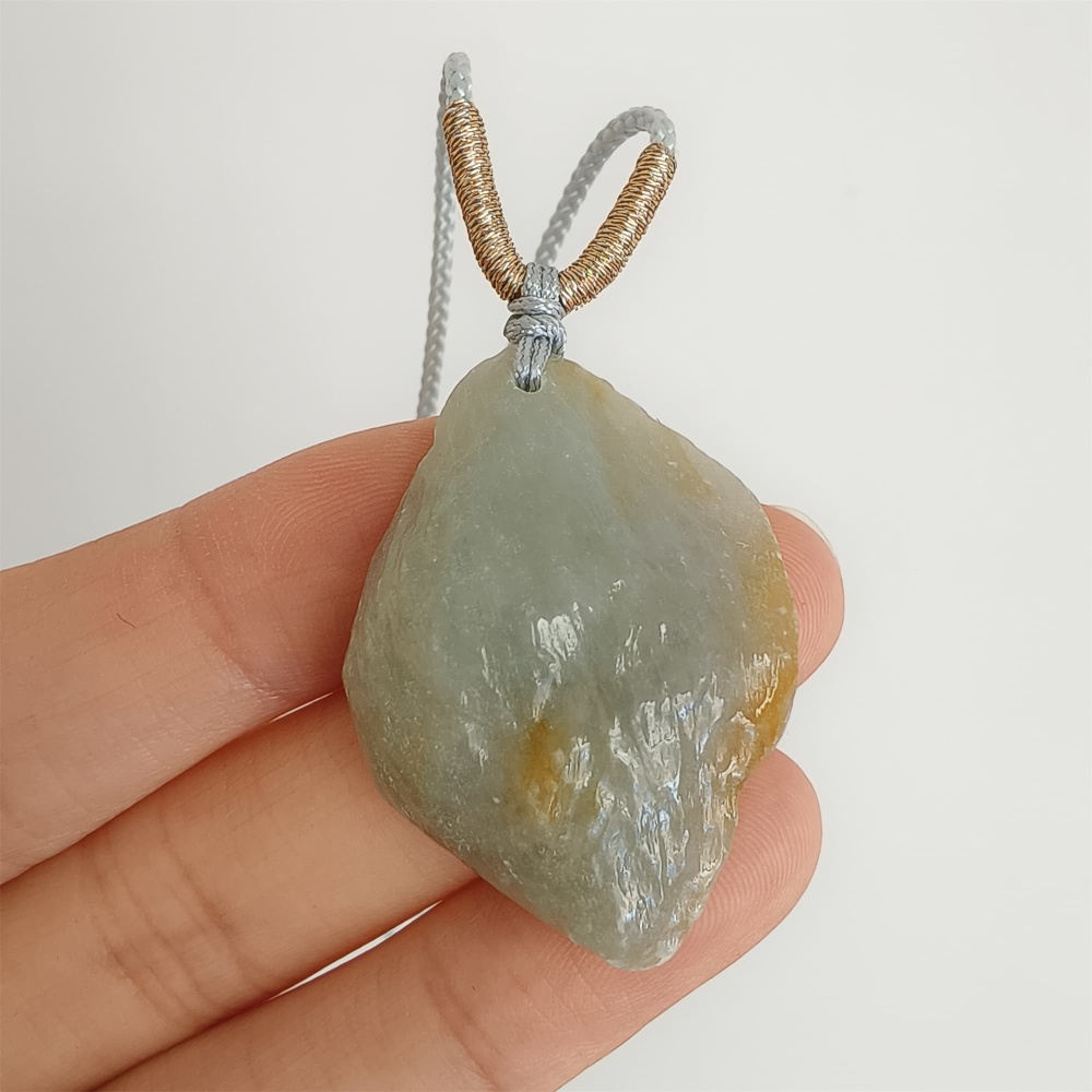 DDP 33mm Natural Yellow Green Burmese Jadeite Irregular Pendant
