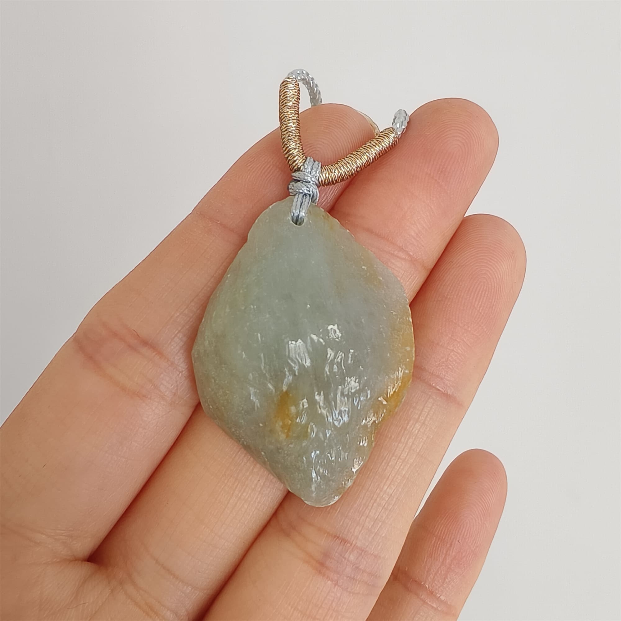 DDP 33mm Natural Yellow Green Burmese Jadeite Irregular Pendant
