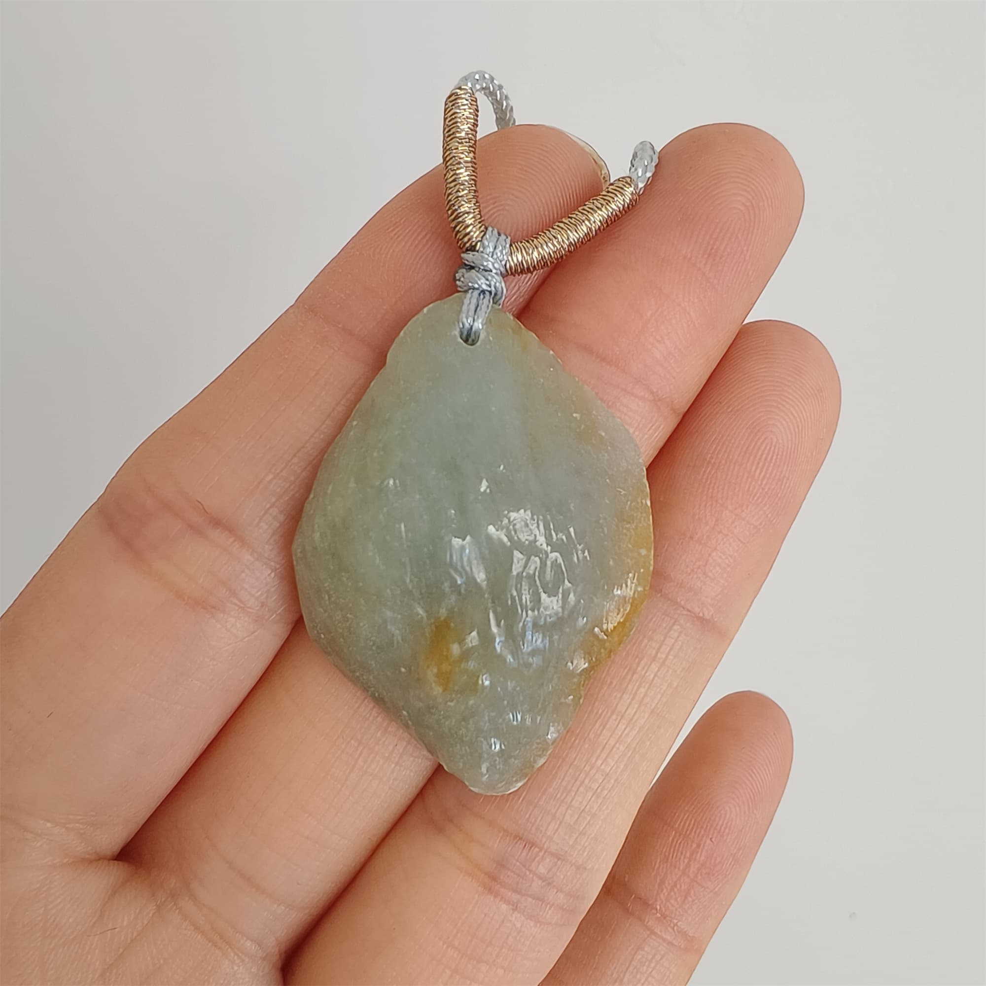 DDP 33mm Natural Yellow Green Burmese Jadeite Irregular Pendant
