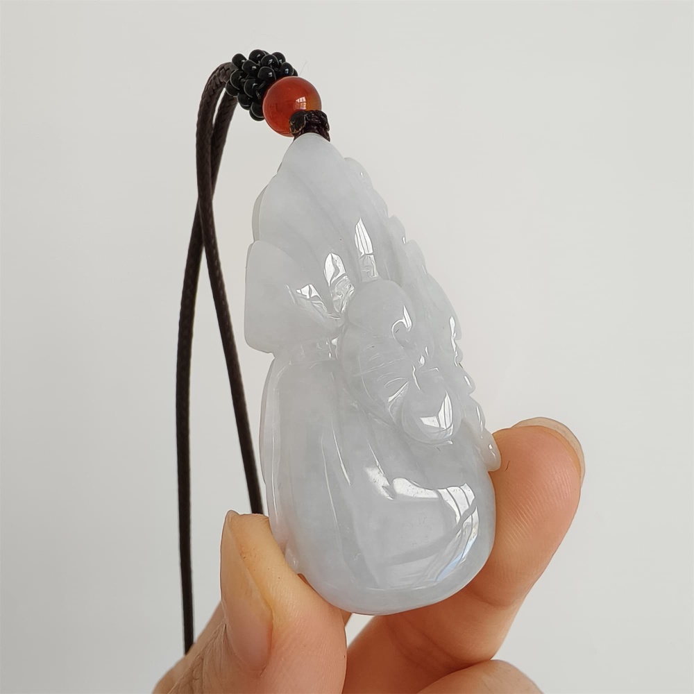 DDP 49mm Natural Certificated Type A Icy Light Lavender Burmese Jadeite Blessing Bag With Blessing Bat Carved