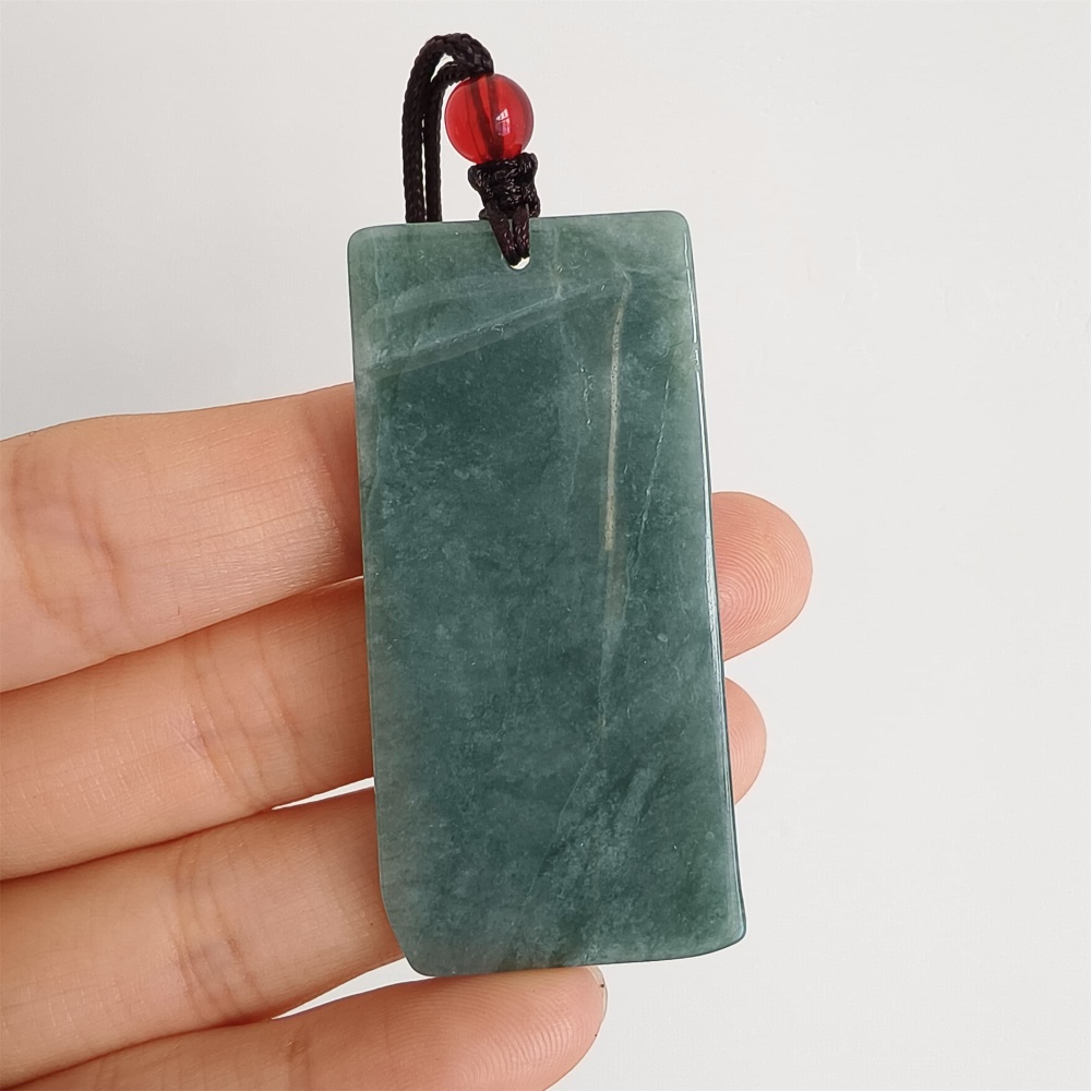 DDP 51.5mm Natural Certificated Type A Blue Guatemalan Jadeite Rectangle Pendant With Landscape And Red Crown Crane Carved
