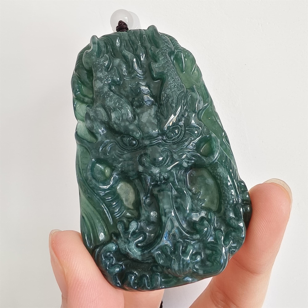 DDP 64.5mm Natural Type A Untreated Blue Watery Guatemalan Jadeite Dragon Pendant