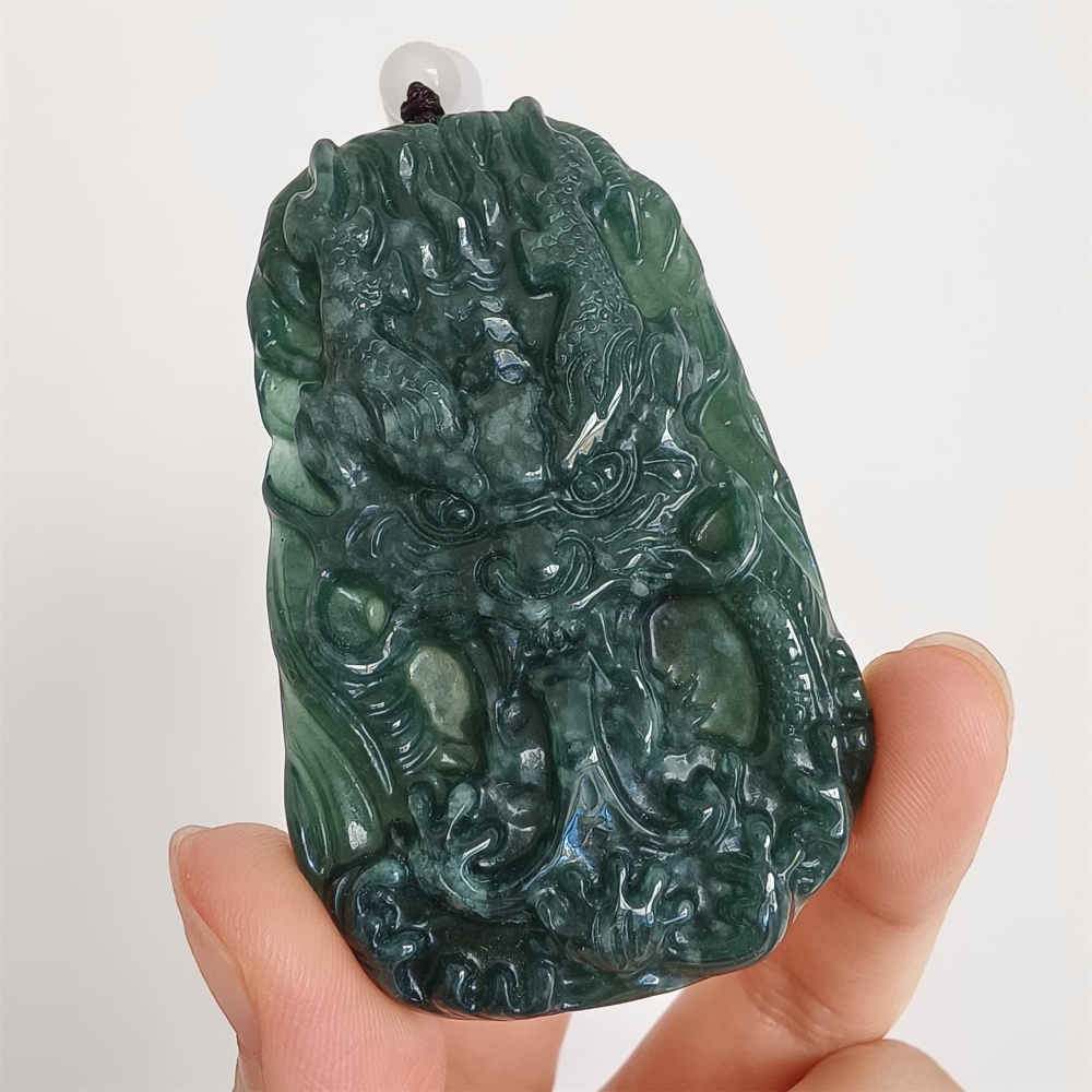 DDP 64.5mm Natural Type A Untreated Blue Watery Guatemalan Jadeite Dragon Pendant