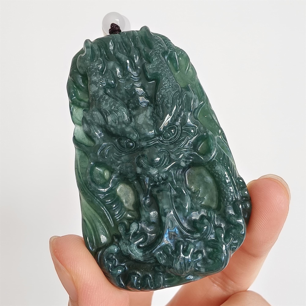 DDP 64.5mm Natural Type A Untreated Blue Watery Guatemalan Jadeite Dragon Pendant