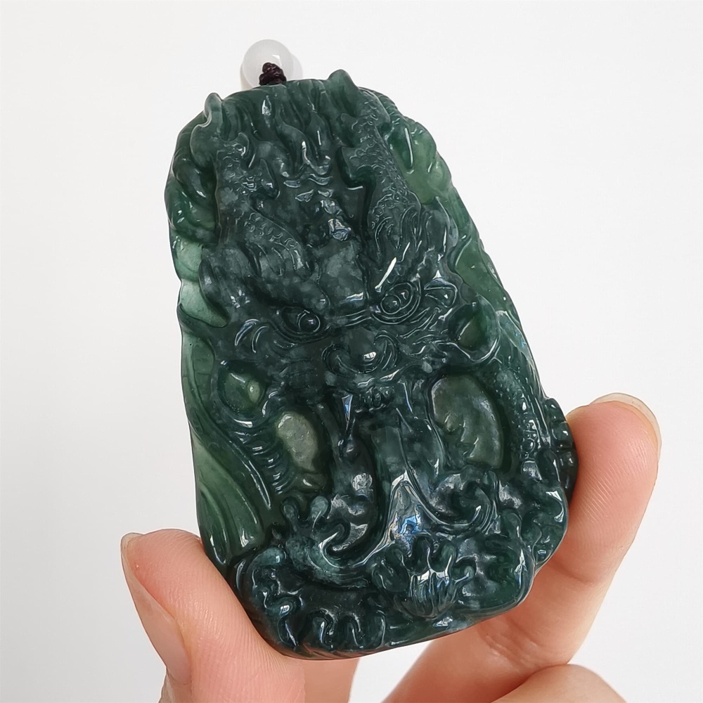 DDP 64.5mm Natural Type A Untreated Blue Watery Guatemalan Jadeite Dragon Pendant