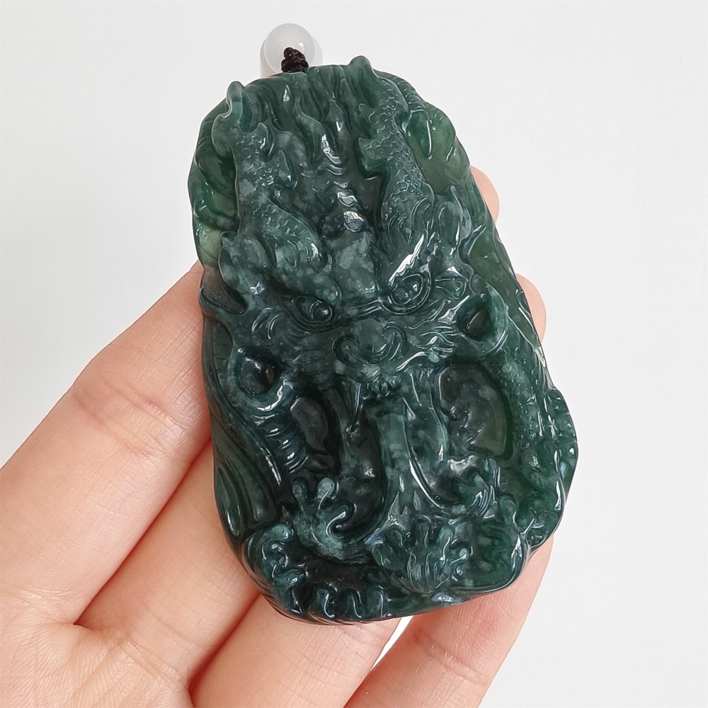 DDP 64.5mm Natural Type A Untreated Blue Watery Guatemalan Jadeite Dragon Pendant