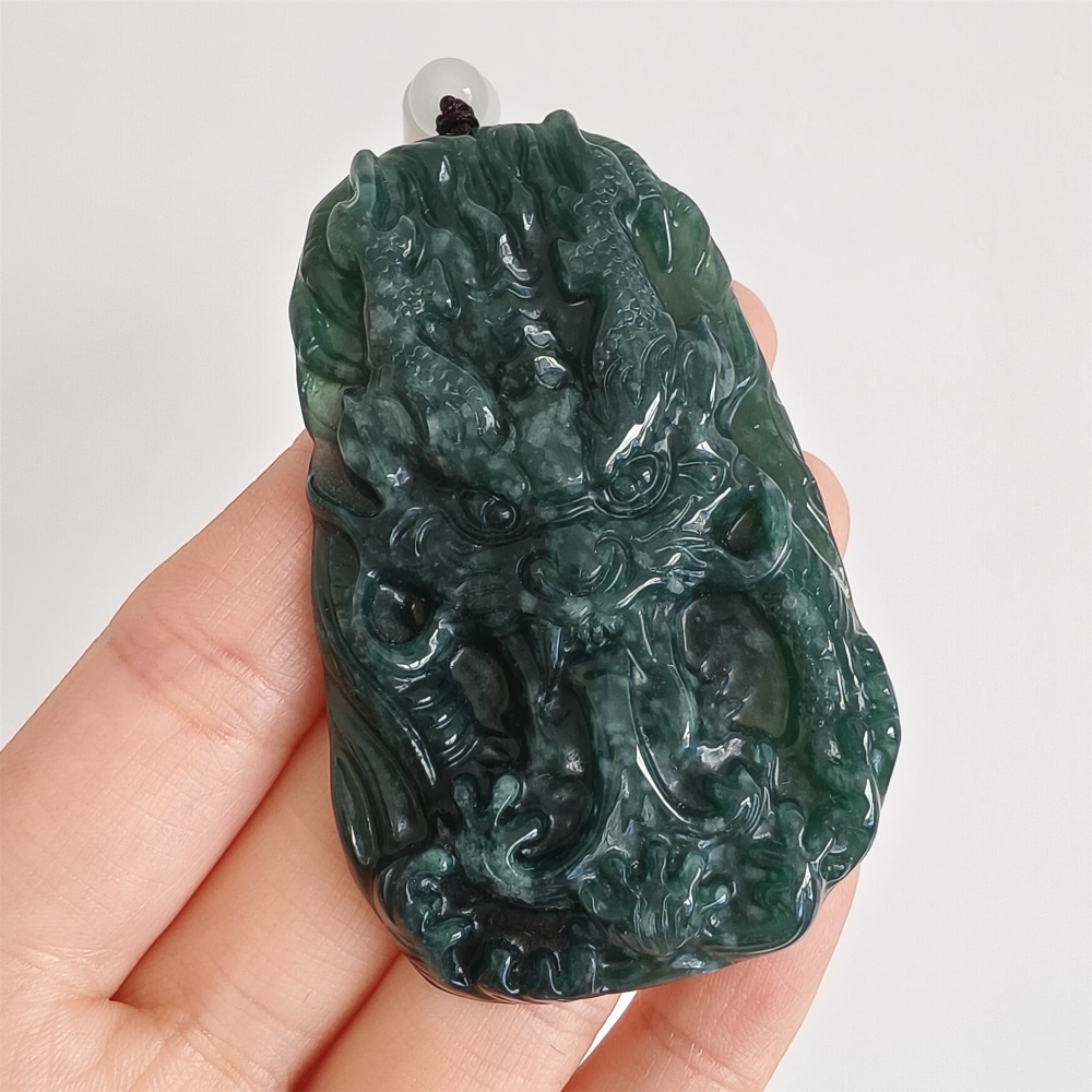 DDP 64.5mm Natural Type A Untreated Blue Watery Guatemalan Jadeite Dragon Pendant