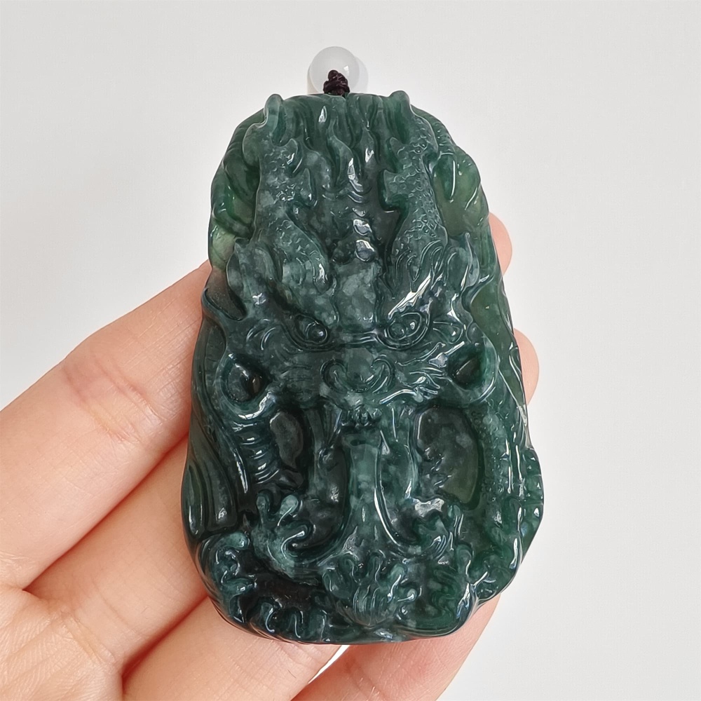 DDP 64.5mm Natural Type A Untreated Blue Watery Guatemalan Jadeite Dragon Pendant