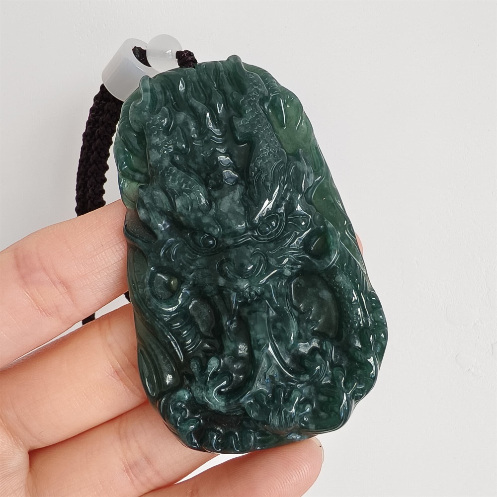 DDP 64.5mm Natural Type A Untreated Blue Watery Guatemalan Jadeite Dragon Pendant