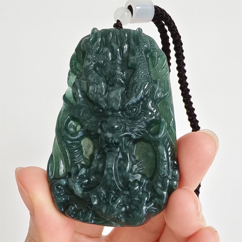 DDP 64.5mm Natural Type A Untreated Blue Watery Guatemalan Jadeite Dragon Pendant