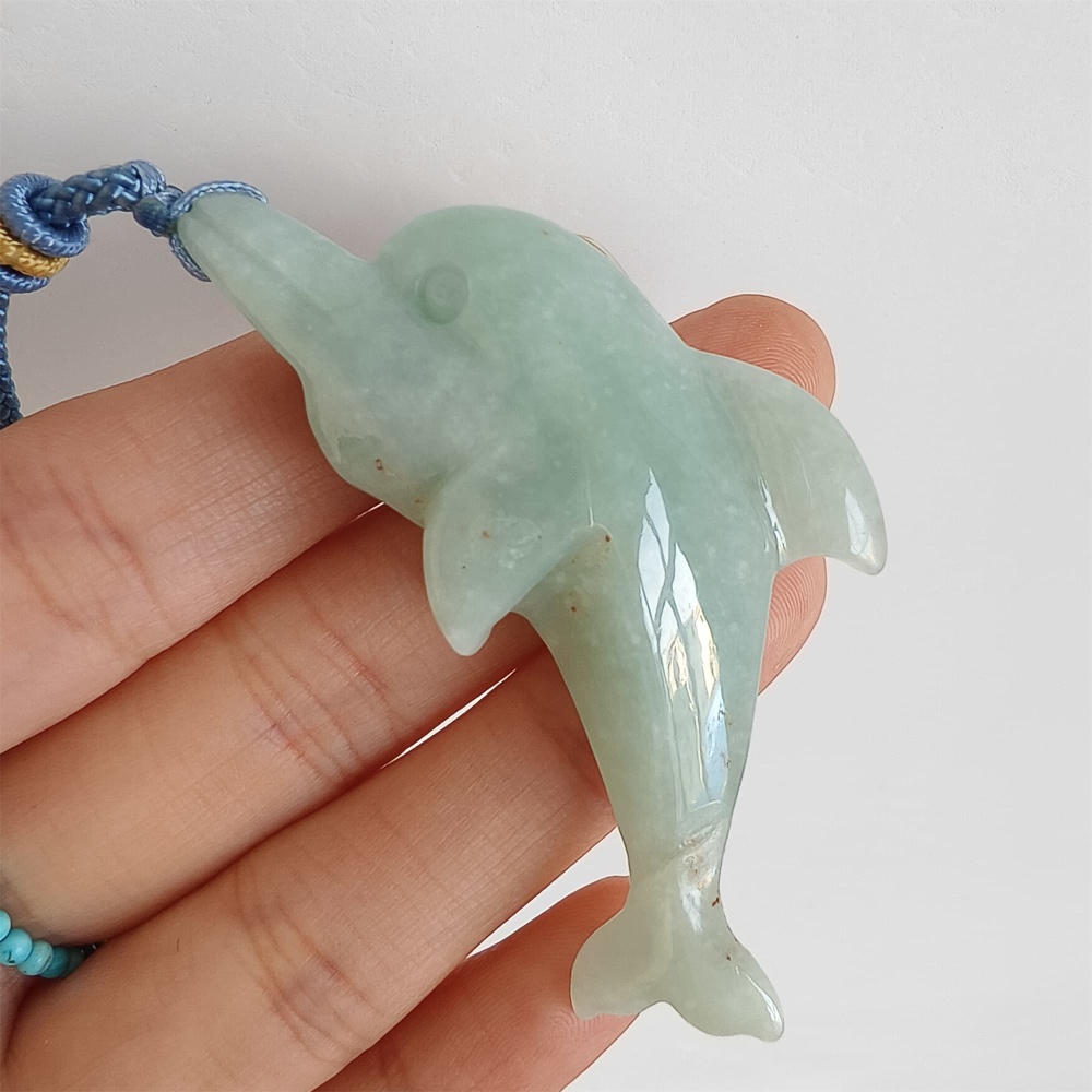 DDP 60mm Natural Certificated Type A Green Burmese Jadeite Dolphin Pendant