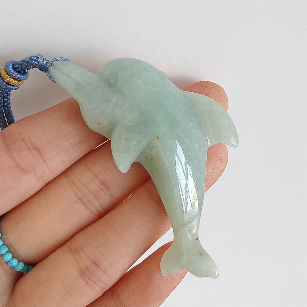 DDP 60mm Natural Certificated Type A Green Burmese Jadeite Dolphin Pendant