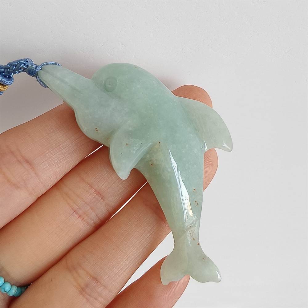 DDP 60mm Natural Certificated Type A Green Burmese Jadeite Dolphin Pendant