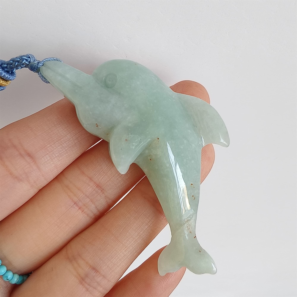 DDP 60mm Natural Certificated Type A Green Burmese Jadeite Dolphin Pendant