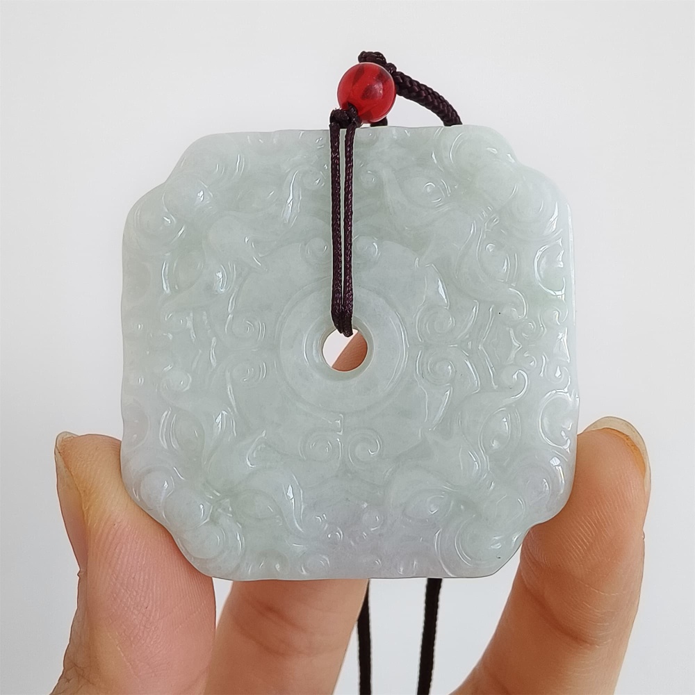 DDP 45.5mm Natural Certificated Type A GreenBurmese Jadeite Beast Face Safety Buckle Pendant
