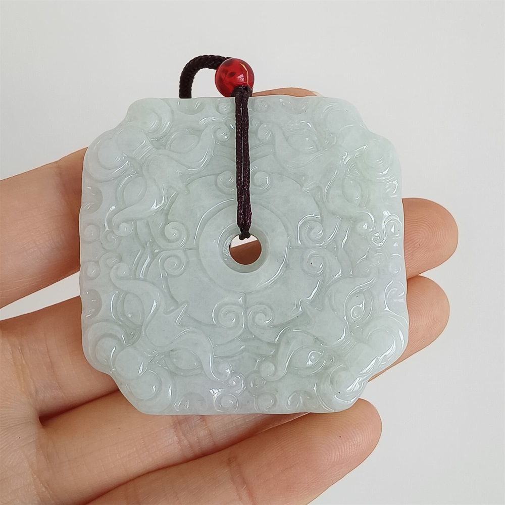 DDP 45.5mm Natural Certificated Type A GreenBurmese Jadeite Beast Face Safety Buckle Pendant