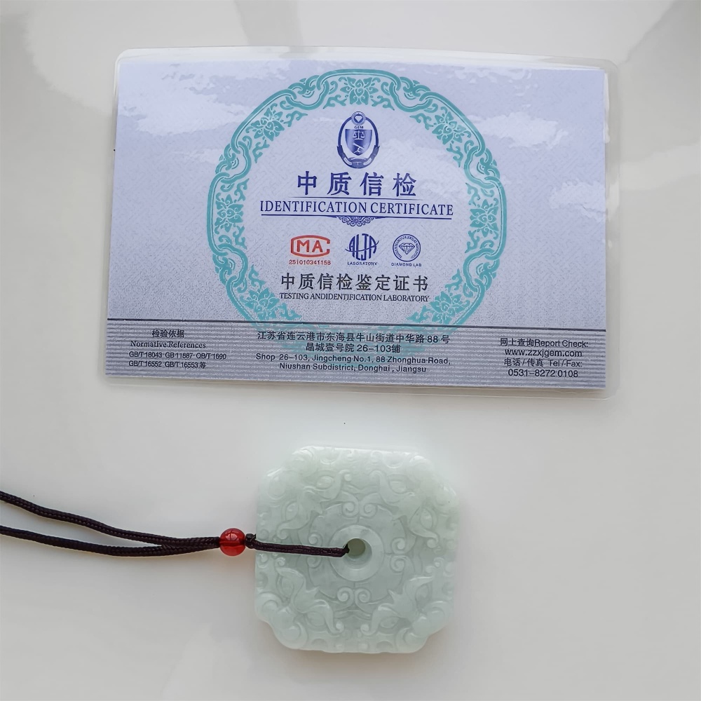 DDP 45.5mm Natural Certificated Type A GreenBurmese Jadeite Beast Face Safety Buckle Pendant