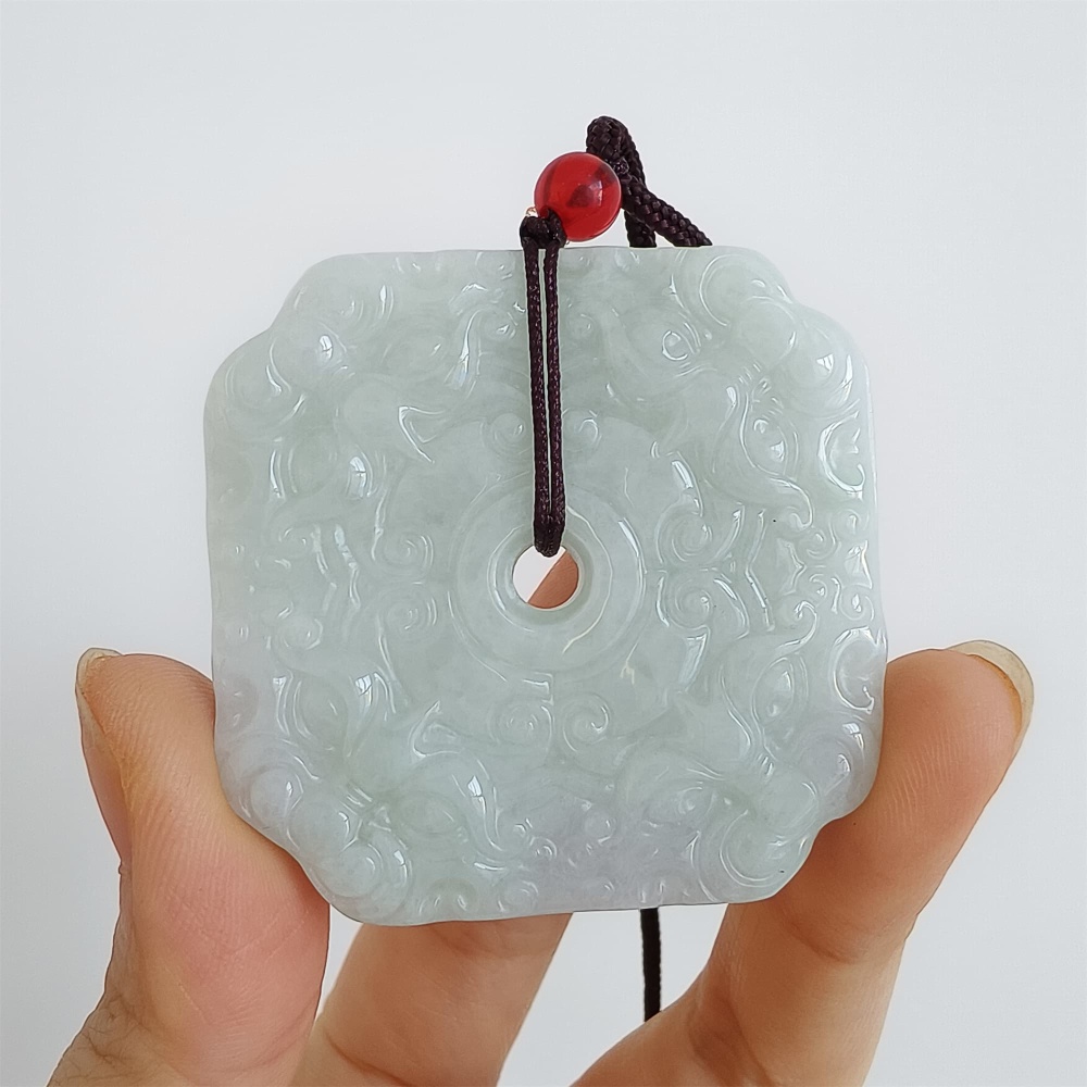 DDP 45.5mm Natural Certificated Type A GreenBurmese Jadeite Beast Face Safety Buckle Pendant