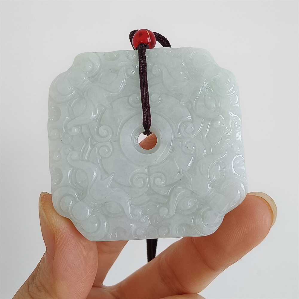 DDP 45.5mm Natural Certificated Type A GreenBurmese Jadeite Beast Face Safety Buckle Pendant