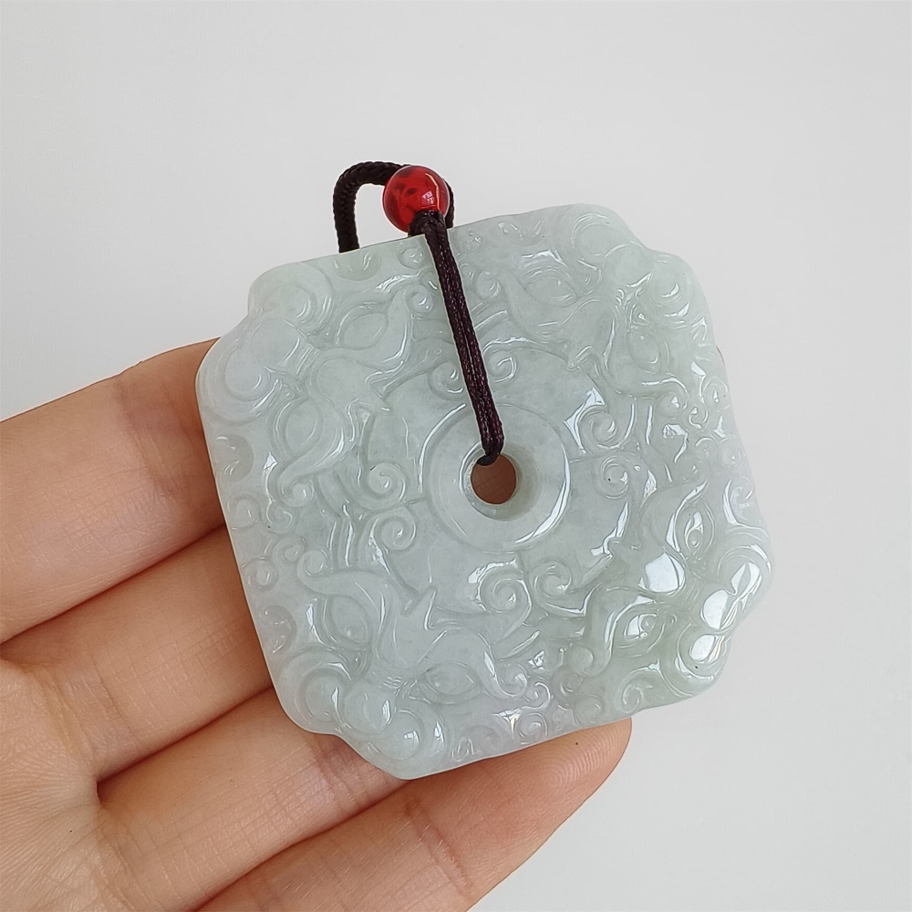 DDP 45.5mm Natural Certificated Type A GreenBurmese Jadeite Beast Face Safety Buckle Pendant