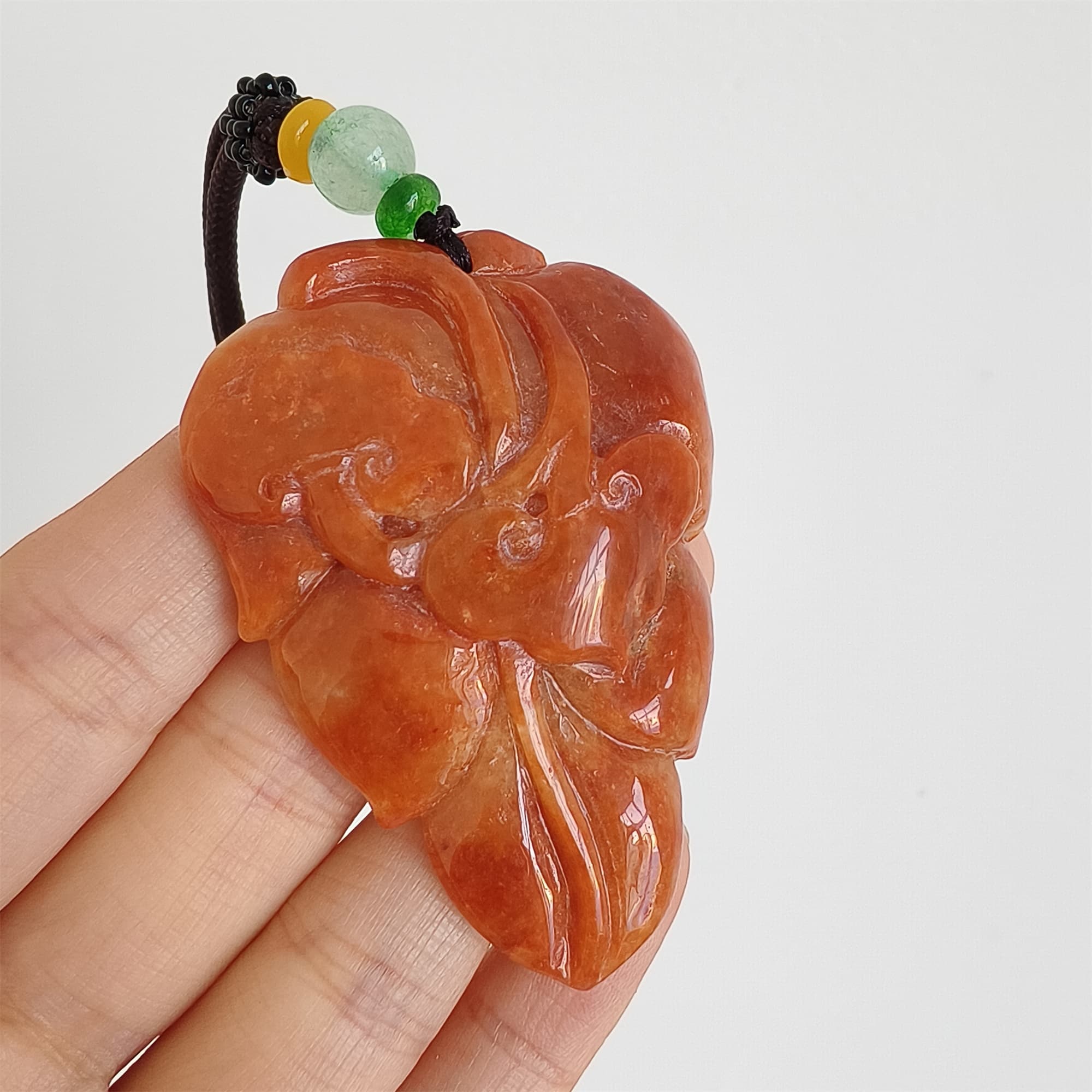 DDP 57mm Natural Certificated Red Burmese Jadeite Leaf Pendant