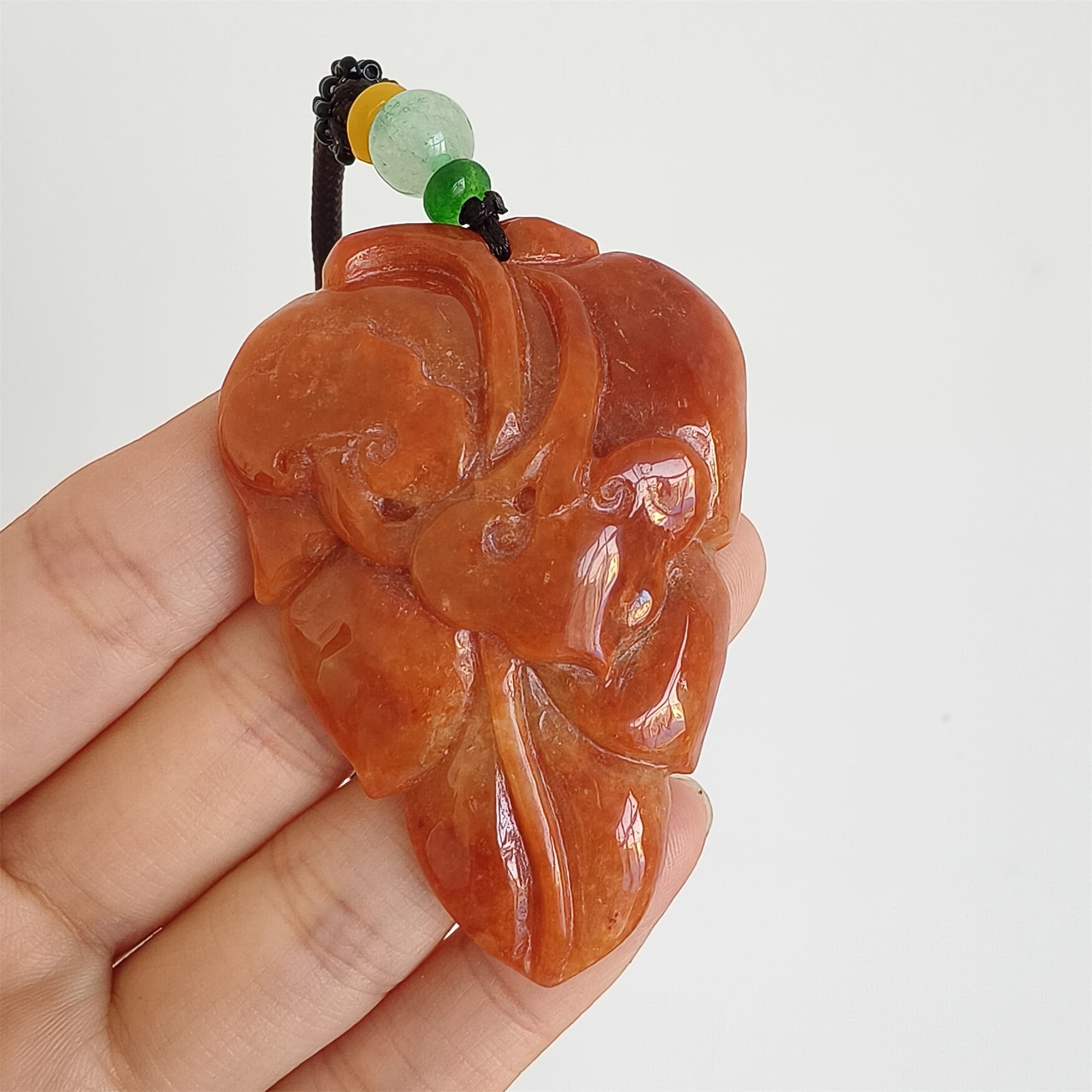 DDP 57mm Natural Certificated Red Burmese Jadeite Leaf Pendant