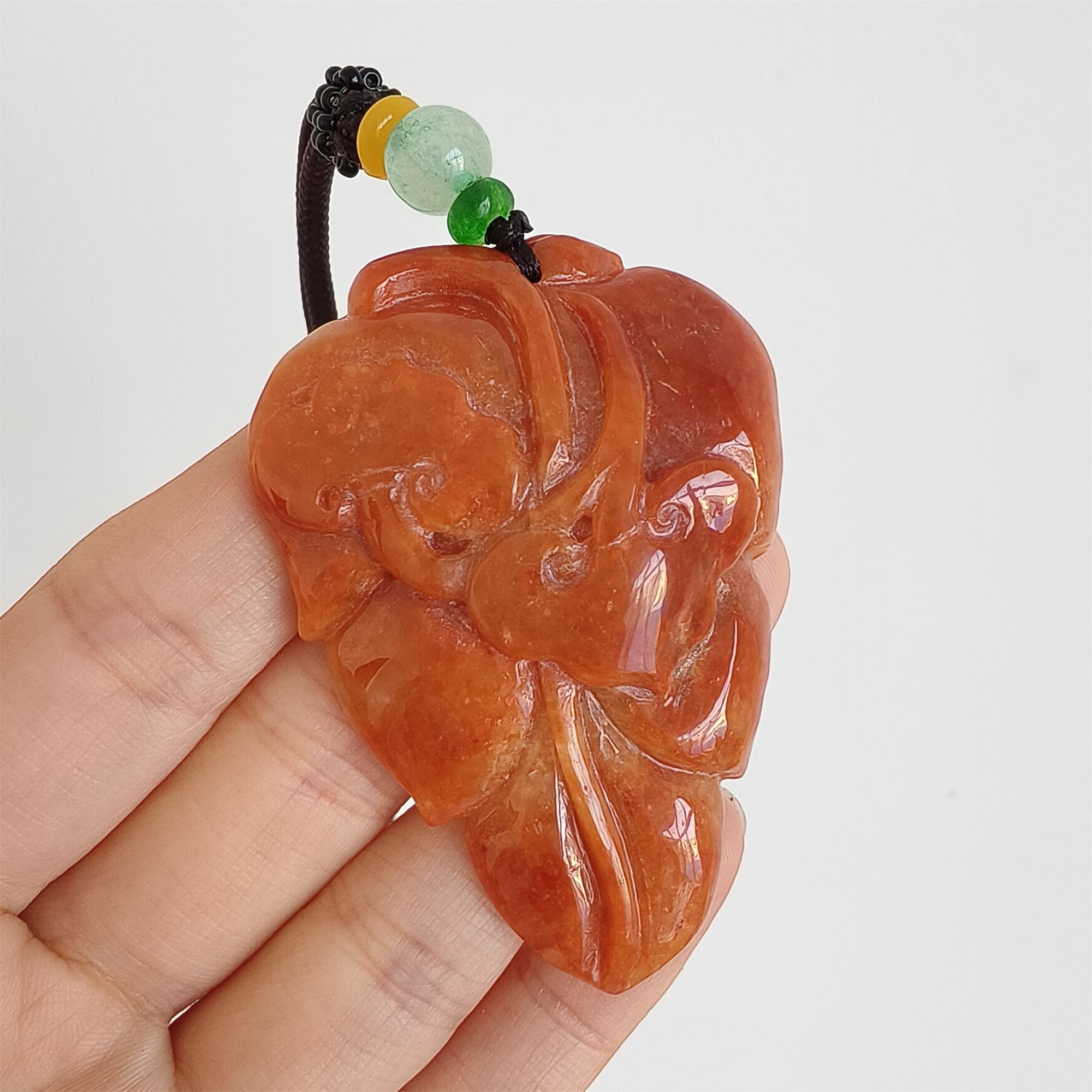 DDP 57mm Natural Certificated Red Burmese Jadeite Leaf Pendant