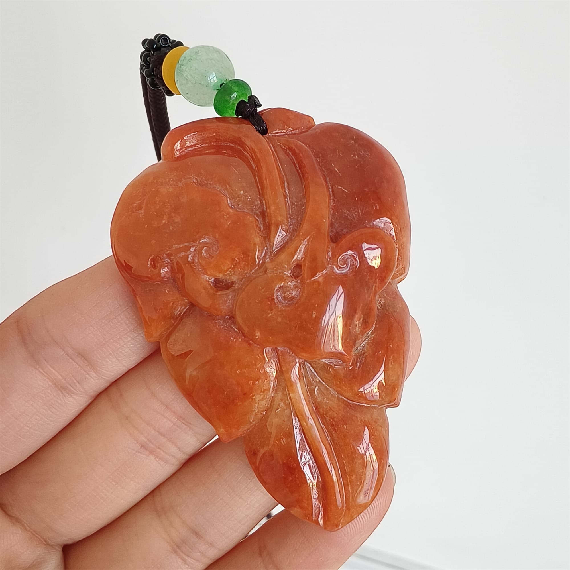 DDP 57mm Natural Certificated Red Burmese Jadeite Leaf Pendant