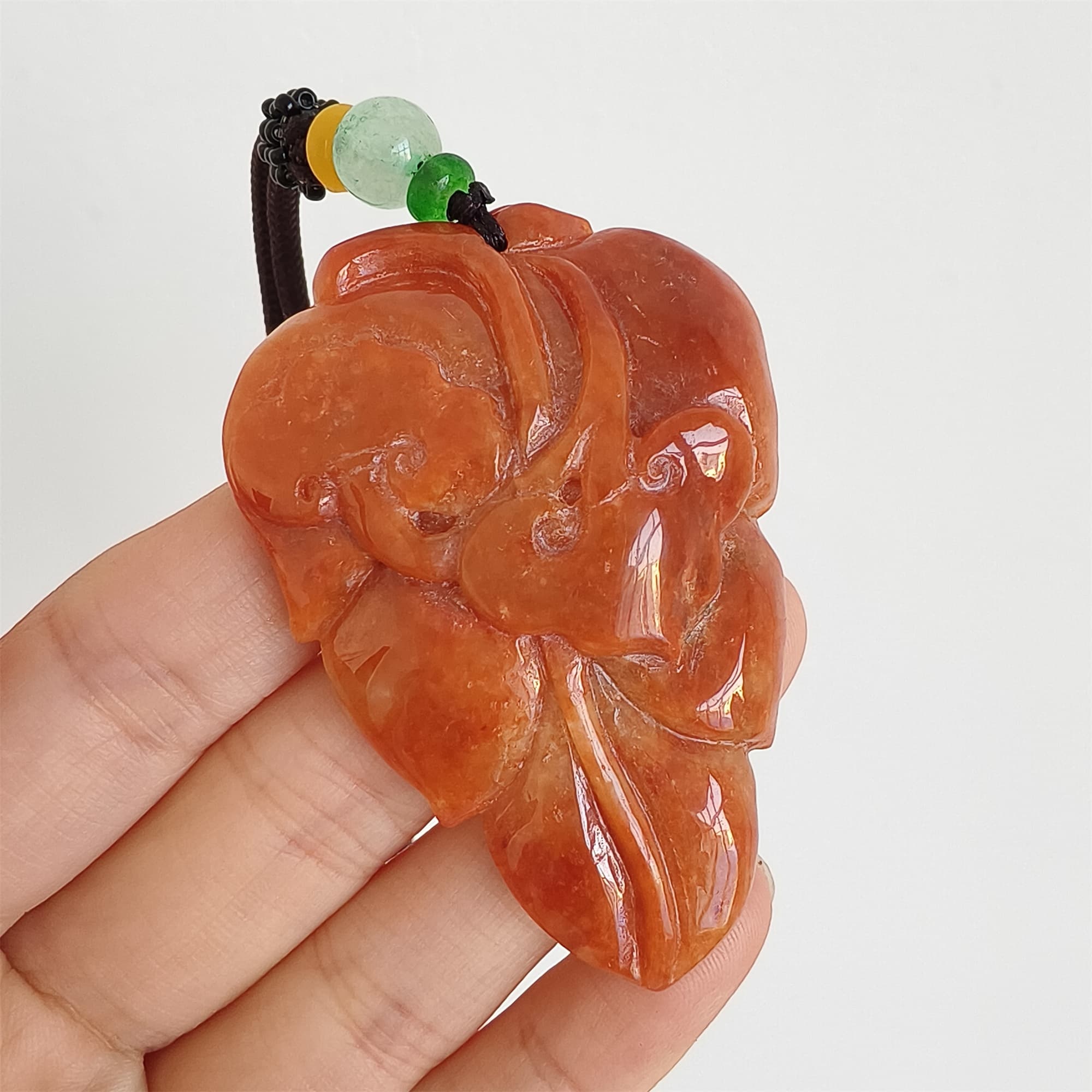 DDP 57mm Natural Certificated Red Burmese Jadeite Leaf Pendant